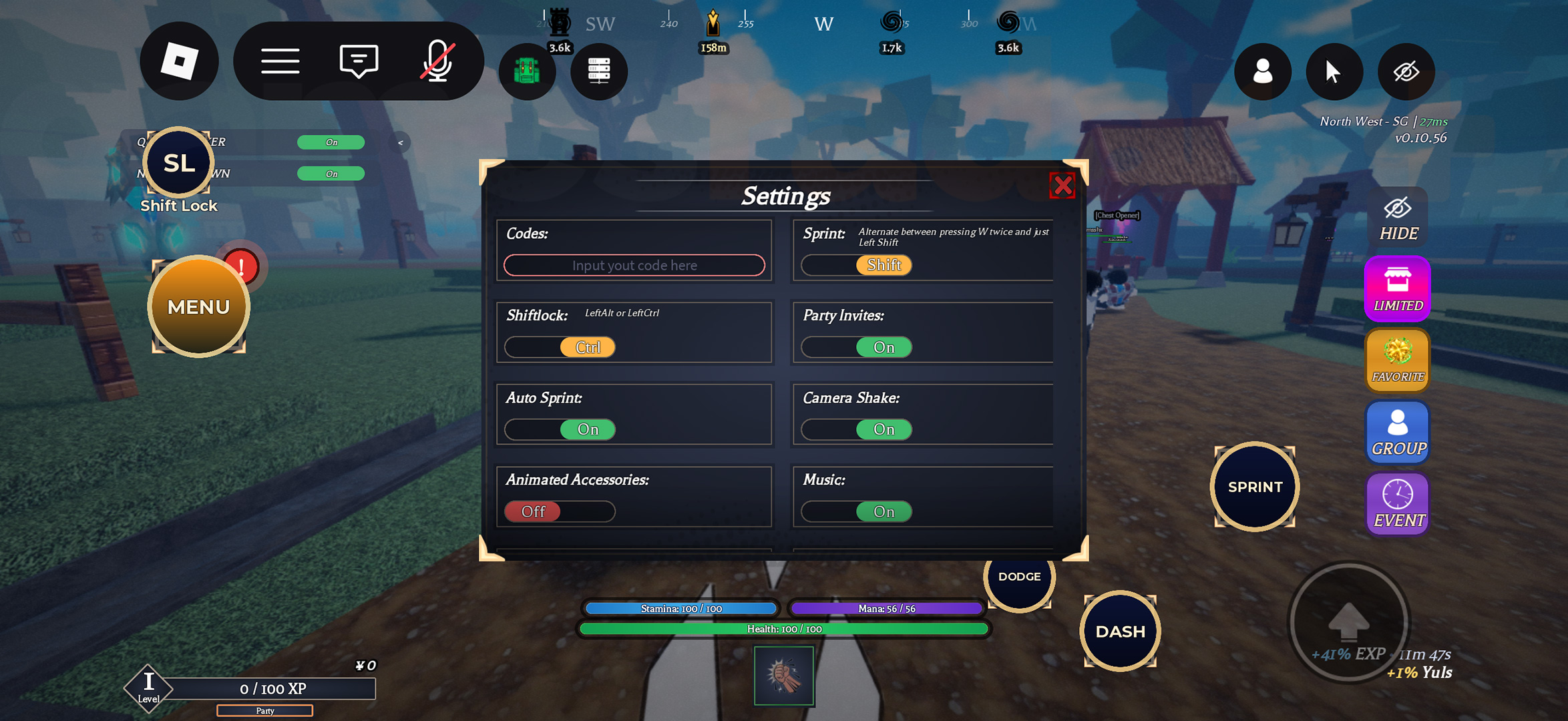 The Settings menu used to redeem Clover Time codes