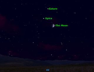 The Moon, Saturn and Spica are visible together June 27, 2012.