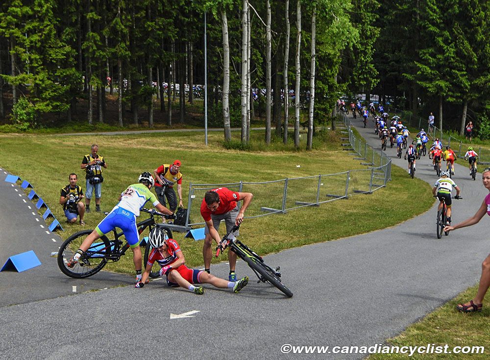 Gunn-Rita Dahle Flesjaa goes down in the first few hundred metres