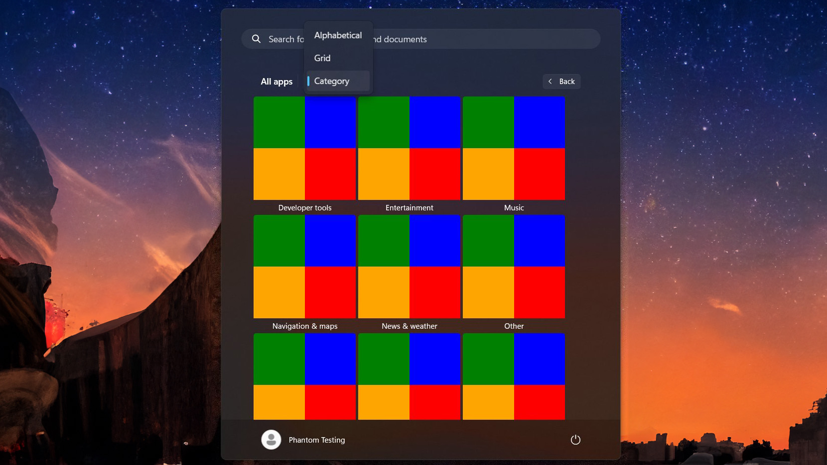 Grid view in all apps on Start