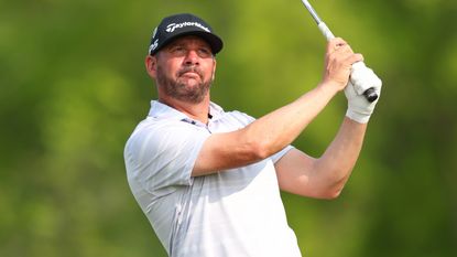 Michael Block hits an iron shot at the PGA Championship
