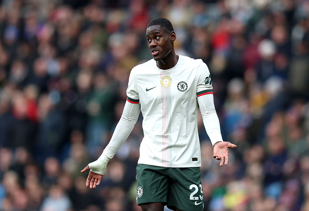 BURNLEY, ENGLAND - NOVEMBER 22: Trevoh Chalobah of Chelsea reacts during the Premier League match between Burnley and Chelsea at Turf Moor on November 22, 2025 in Burnley, England. (Photo by Nathan Stirk/Getty Images)