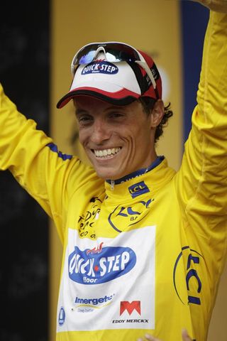 Sylvain Chavanel (Quick Step) was just a little bit happy to have yellow again.