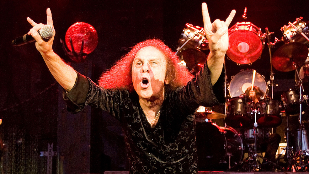 A picture of the late Ronnie James Dio performing live