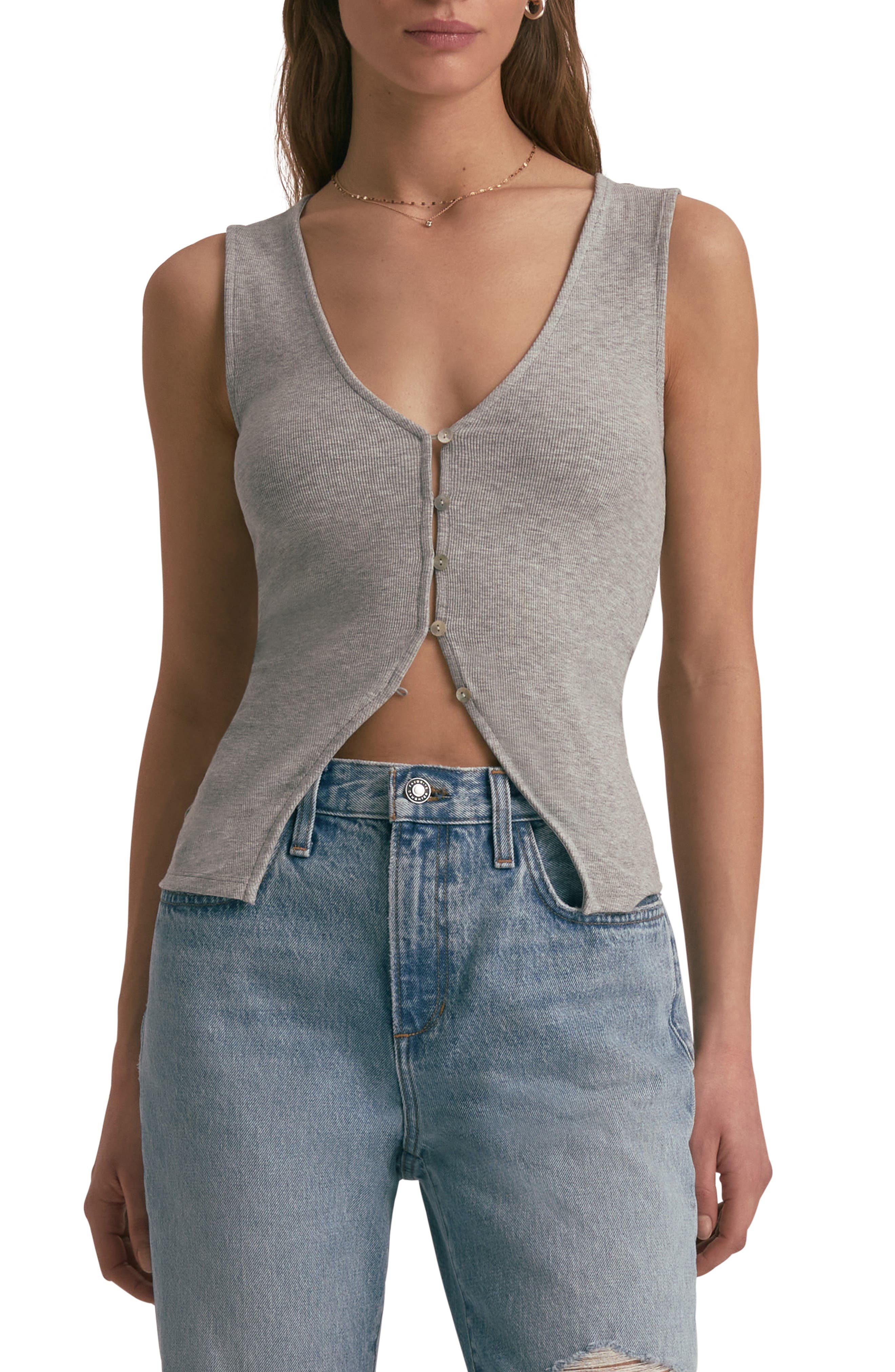 Favorite Daughter, The Good Luck Rib Button-Up Cutout Top
