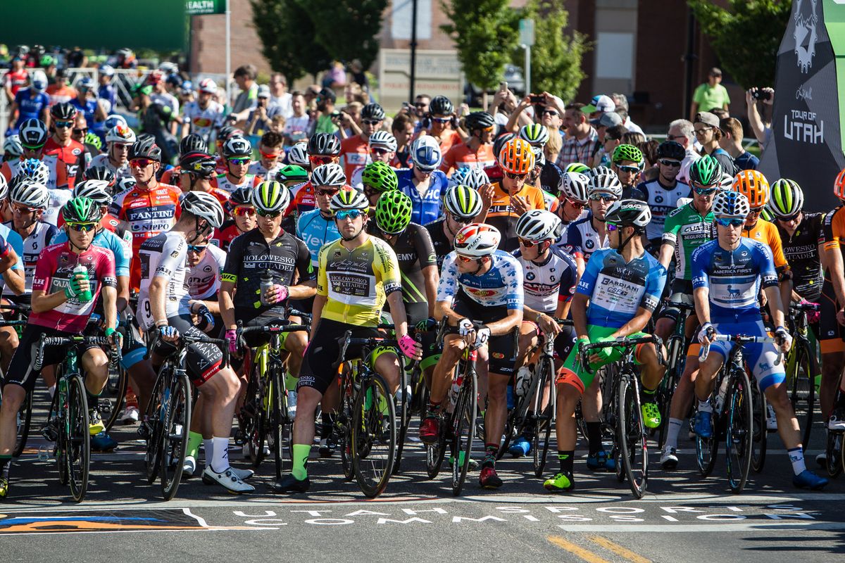 The riders assembled on the start line