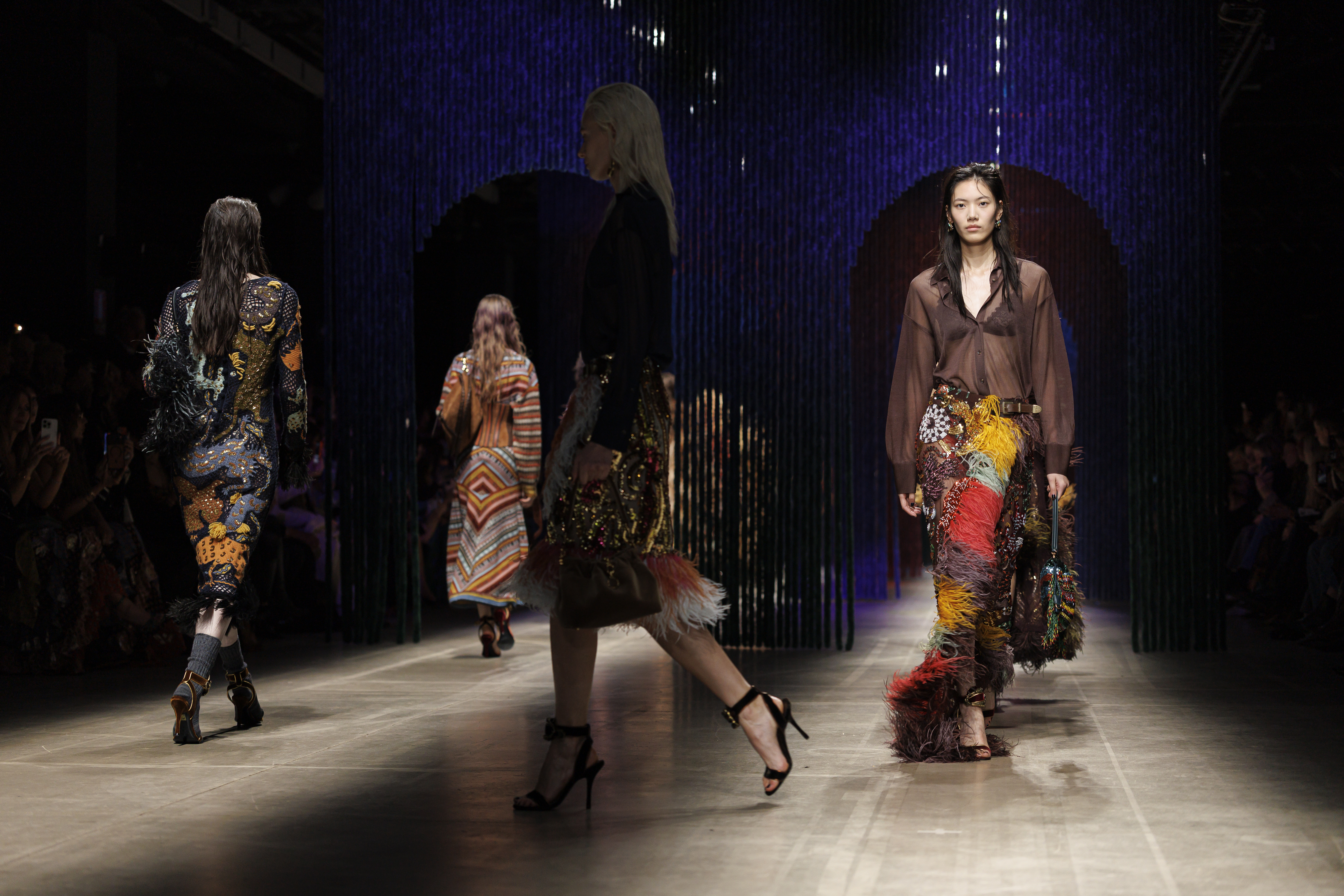models walking in the finale of the etro aw26 show in milan
