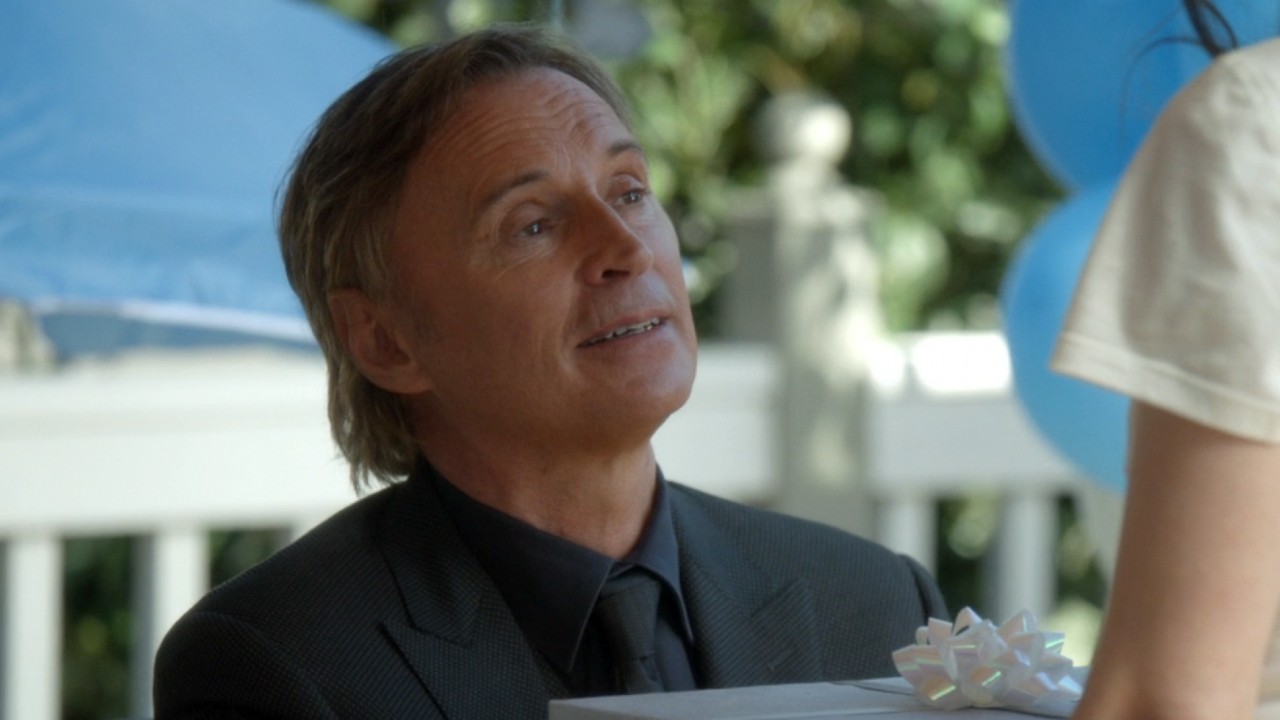 Robert Carlyle in Once Upon a Time holding up a gift.