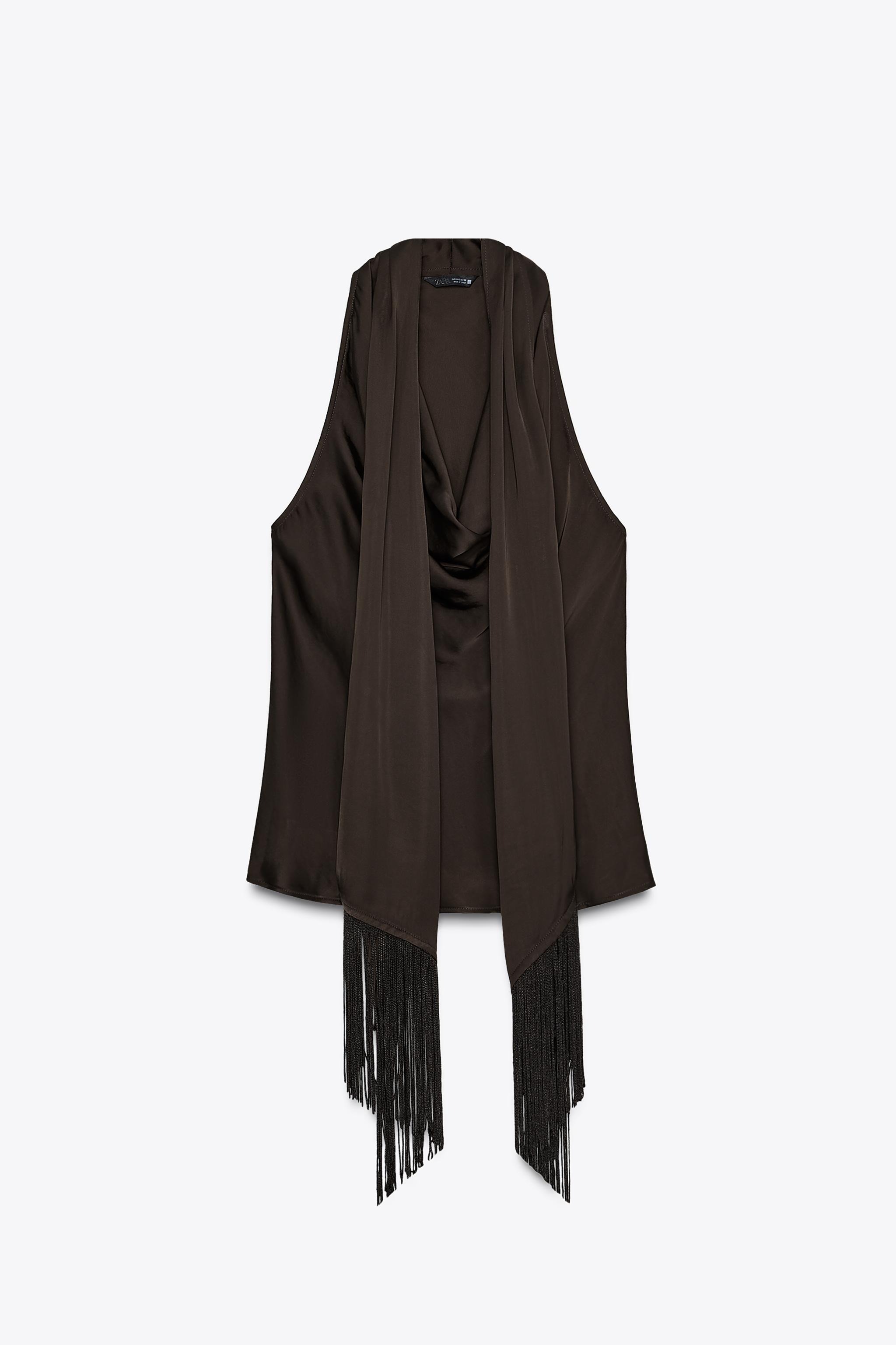 ZARA, Fringed Satin Effect Top