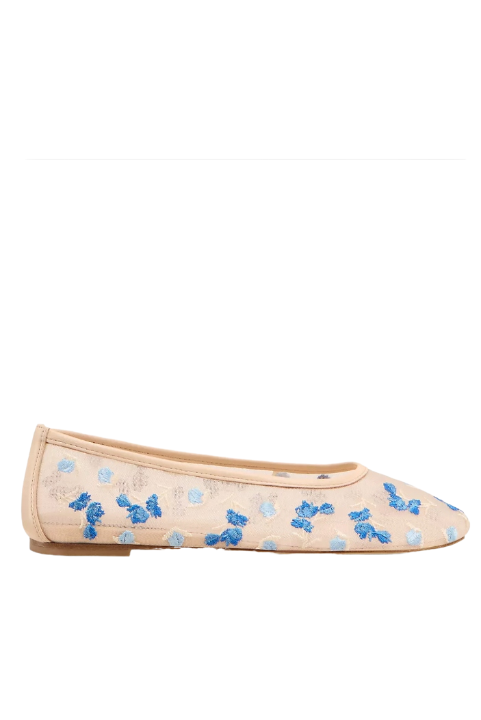 Stuart Weitzman, Bareitall Floral Embroidered Mesh Ballet Flats