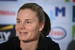 Belgian Lotte Kopecky pictured during a press conference on the fifth day of the UCI World Championships Road Cycling Flanders 2021 