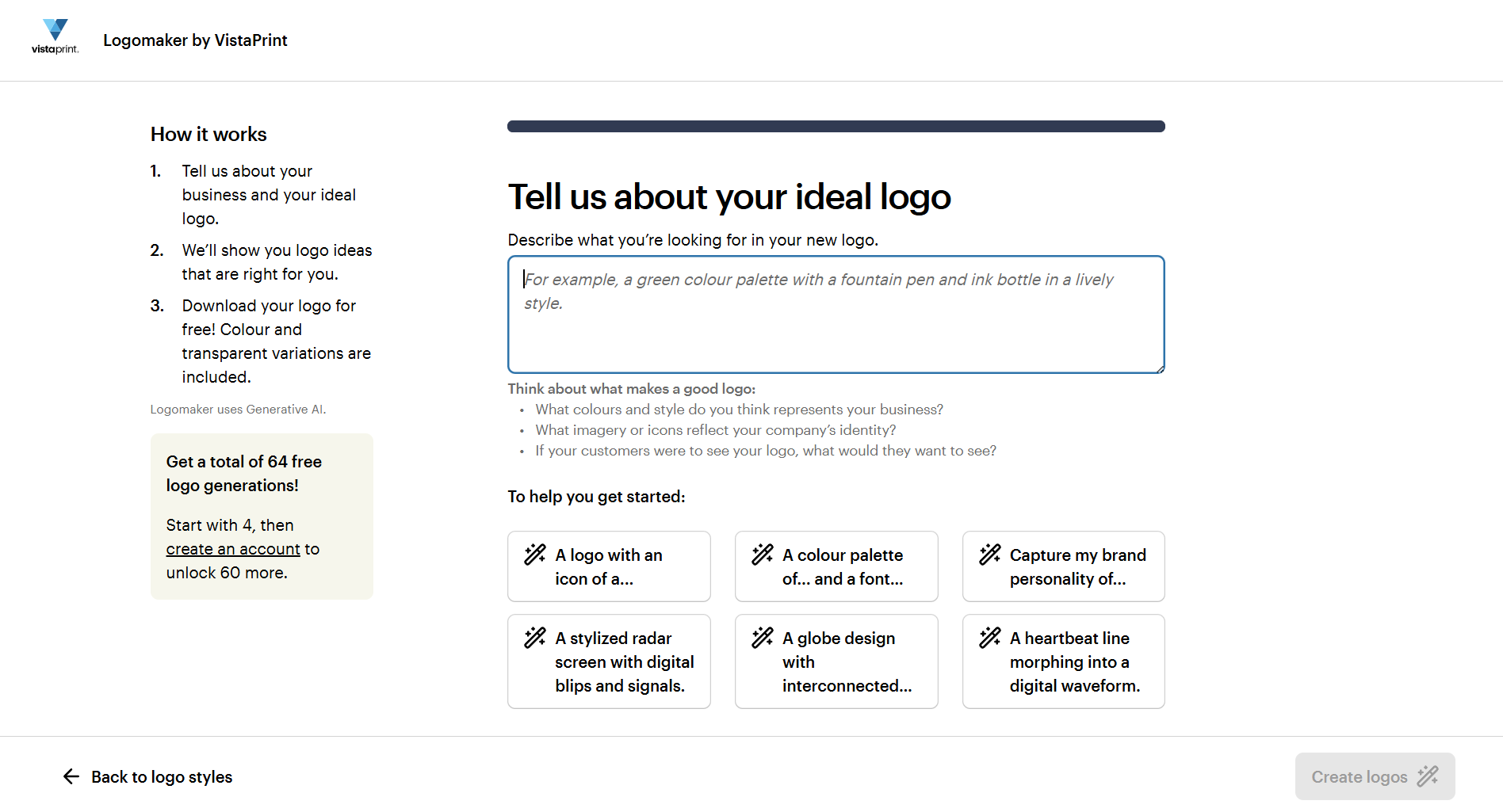 Testing out AI logo creation using VistaPrint's AI logo maker tool