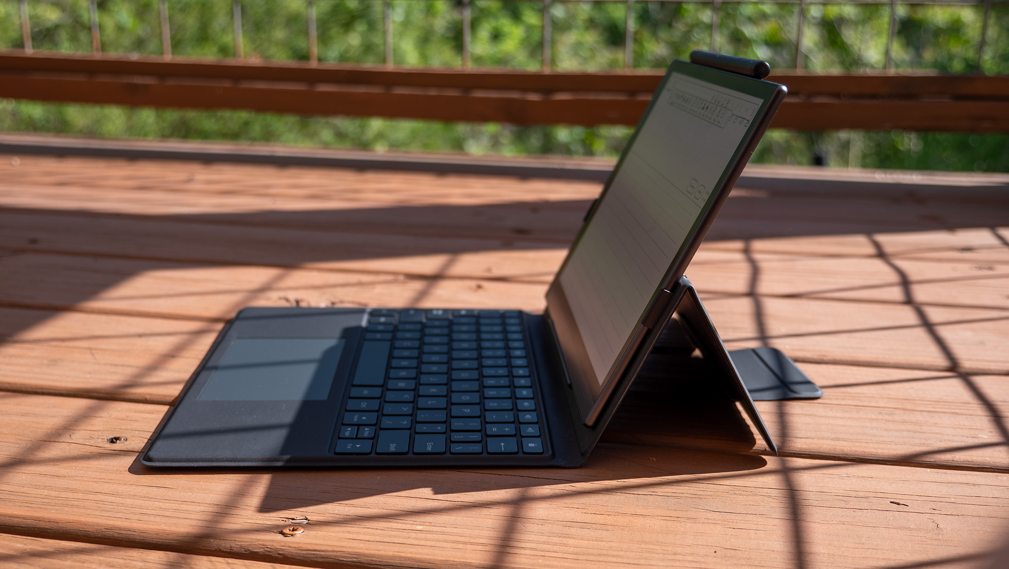 The Bigme B1051C Pro in its keyboard case