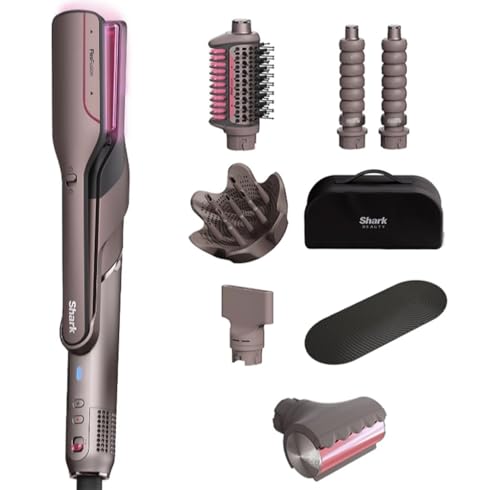 Shark Flexfusion Multi Hot Air Styler, Hair Dryer 
Ceramic Straightener With 5 Styling Attachments, No Heat Damage, Scalp Shield, Storage Case, Silicone Mat 
 Cosmic Blush Hd652squk