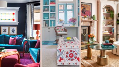 compilation image showing colorful decorating ideas to support the maximalist decor trend