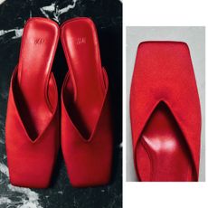 Red Satin Mule Heels