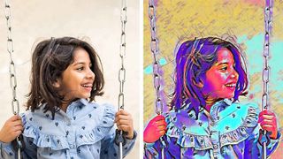 Before and after images of girl on swing