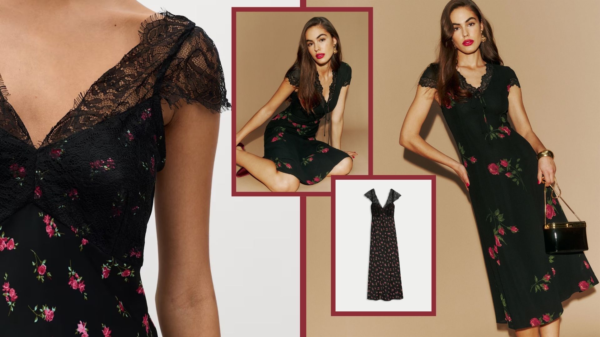 This black floral and lace midi dress from M&S is a great Reformation lookalike