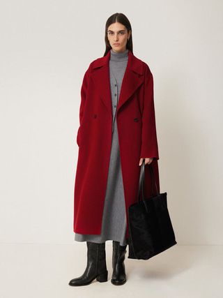 Double Faced Cocoon Wrap Coat | Red