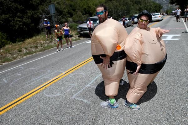 The sumo wrestlers strike a pose for the camera