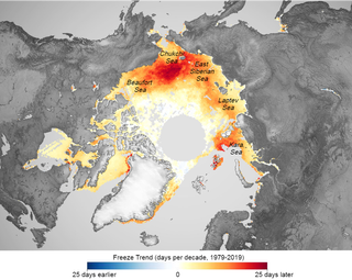 Where Arctic Sea ice is forming later in the season.