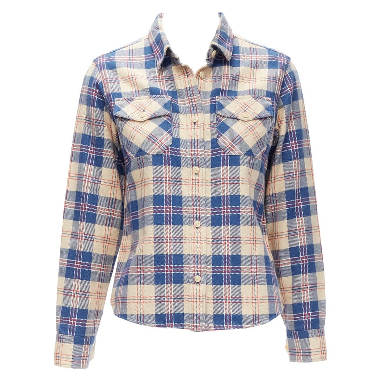 Visvim Cotton Blue Beige Plaid Flap Pockets Button Down Shirt Jp0 Xs