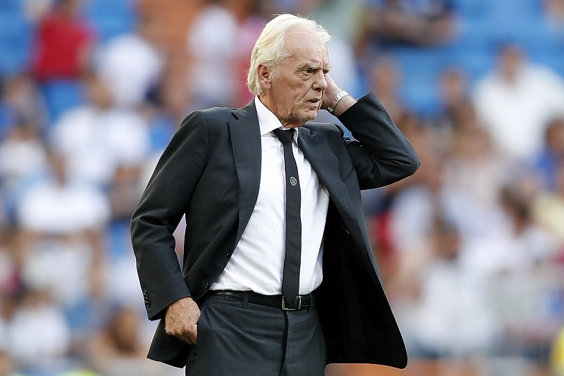 Leo Beenhakker takes charge of an Ajax Legends team in a charity match against Real Madrid at the Santiago Bernabeu in June 2016.