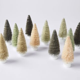 Bottlebrush mini Christmas trees in green and cream