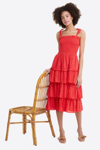 Draper James Taylor Tiered Dress in Red Polka Dot