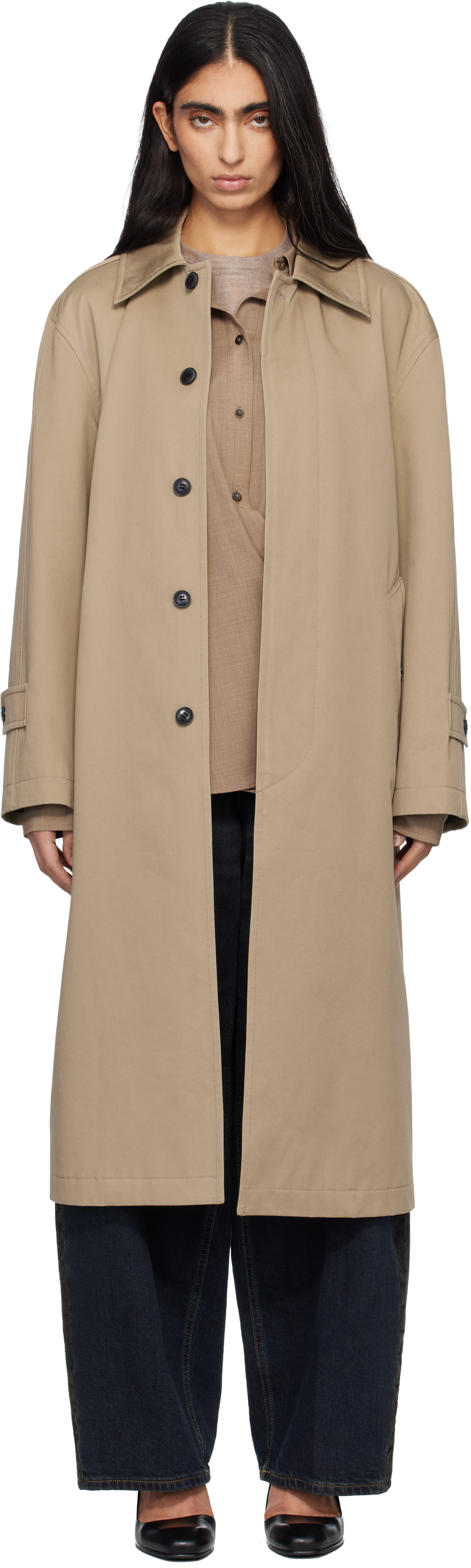 Beige Single-Breasted Trench Coat