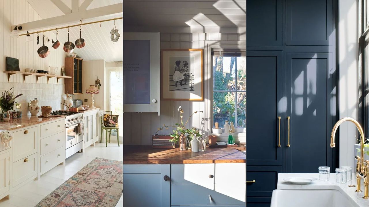 neutral kitchen, light gray kitchen, dark blue kitchen