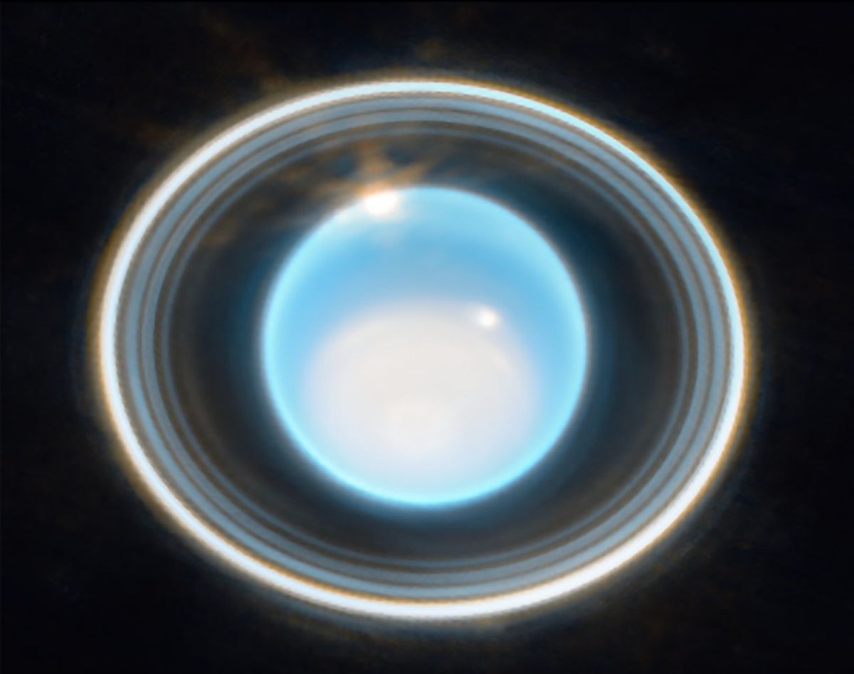 Uranus's rings, cap and moons glow in new Webb Telescope image