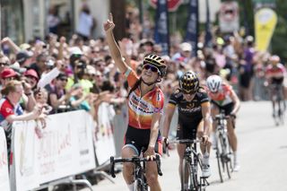 Elizabeth Armitstead celebrates her win at the Philadelphia International Cycling Classic women's World Cup.