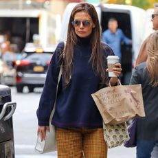 Katie Holmes in navy sweater