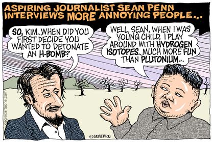 Editorial cartoon Sean Penn Kim Jong Un El Chapo
