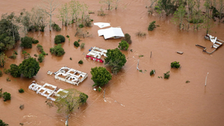 Flooded homes across Mucum in Rio Grande do Sul