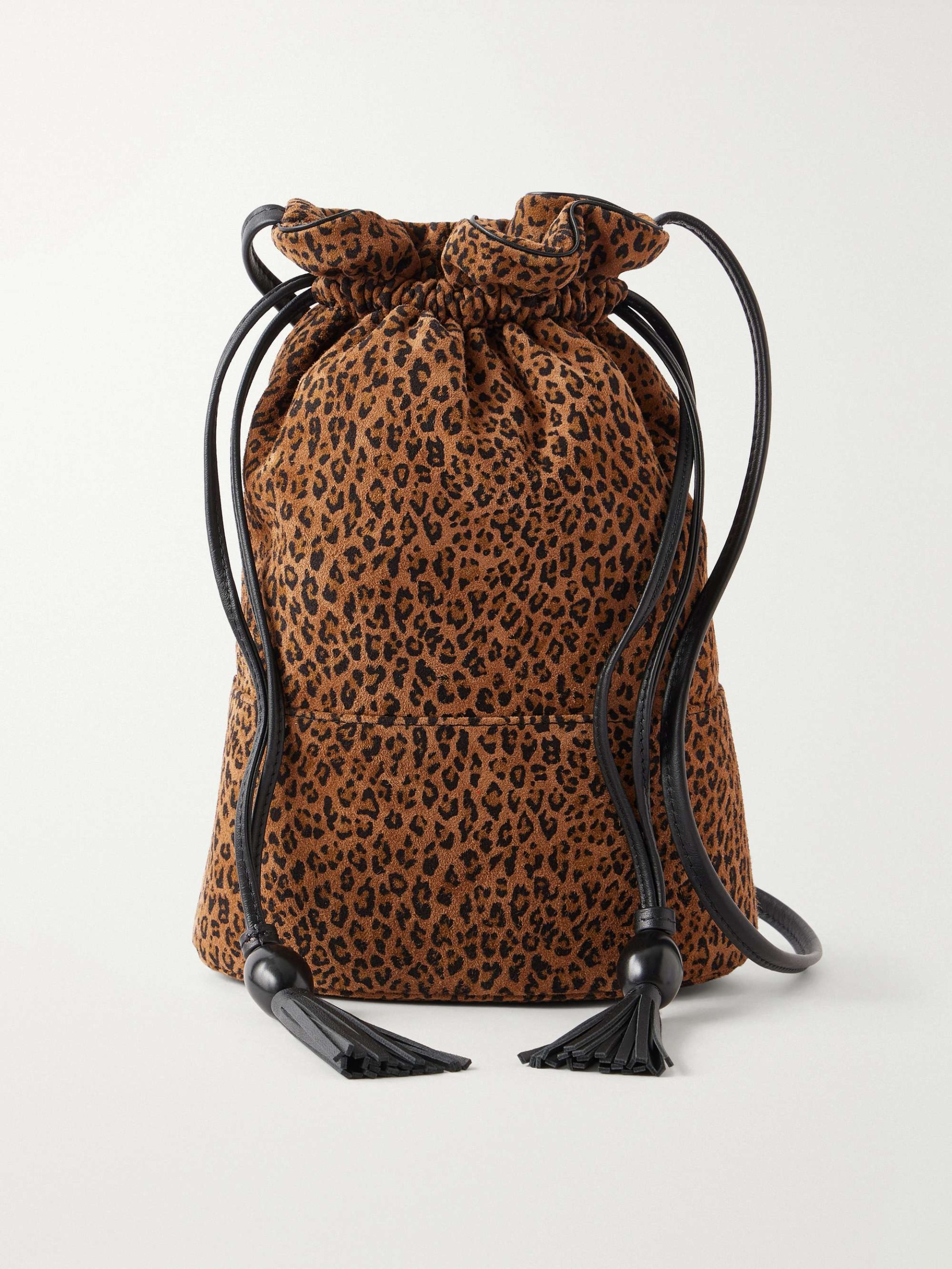 The Sac Tasseled Leopard-Print Leather-Trimmed Suede Bucket Bag