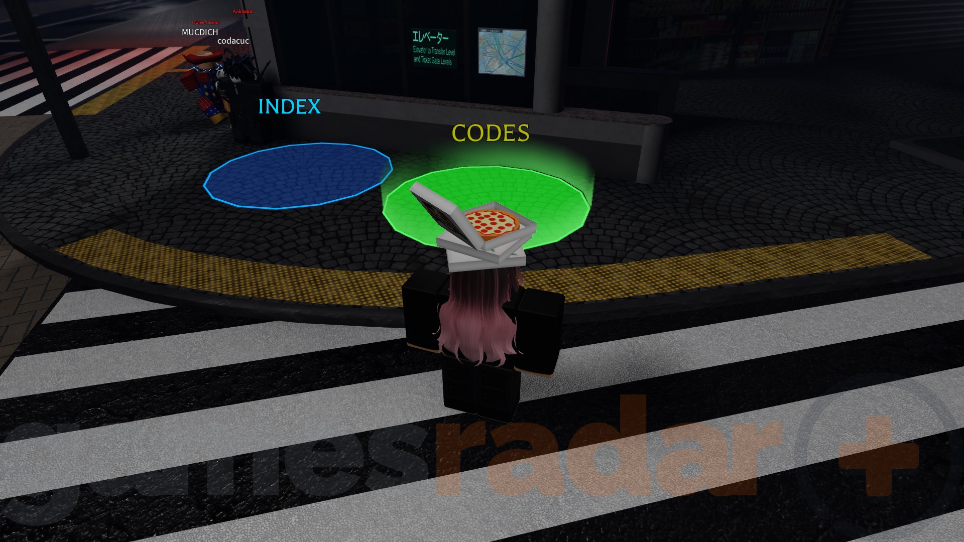 A pink-haired character stands in front of the Codes redemption zone in The Mimic.