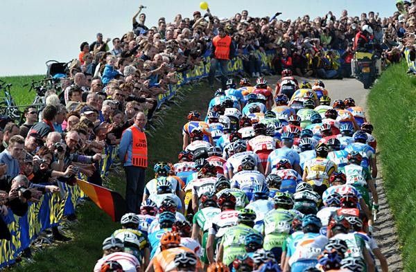 The peloton was as tight as the spectators in the early part of the race.