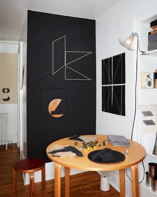 Works inside Emily Hass studio, including Kites, 2021