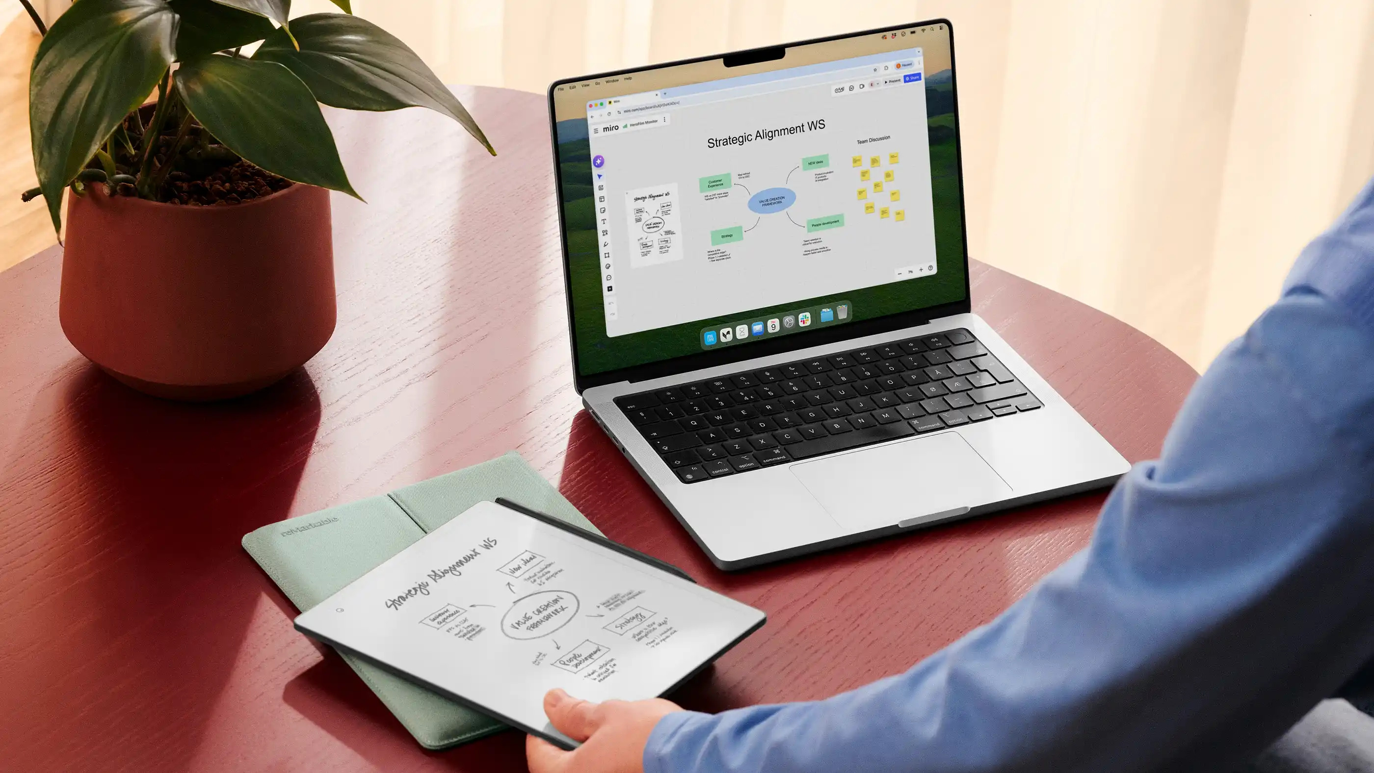 The reMarkable Paper Pure being used alongside a laptop