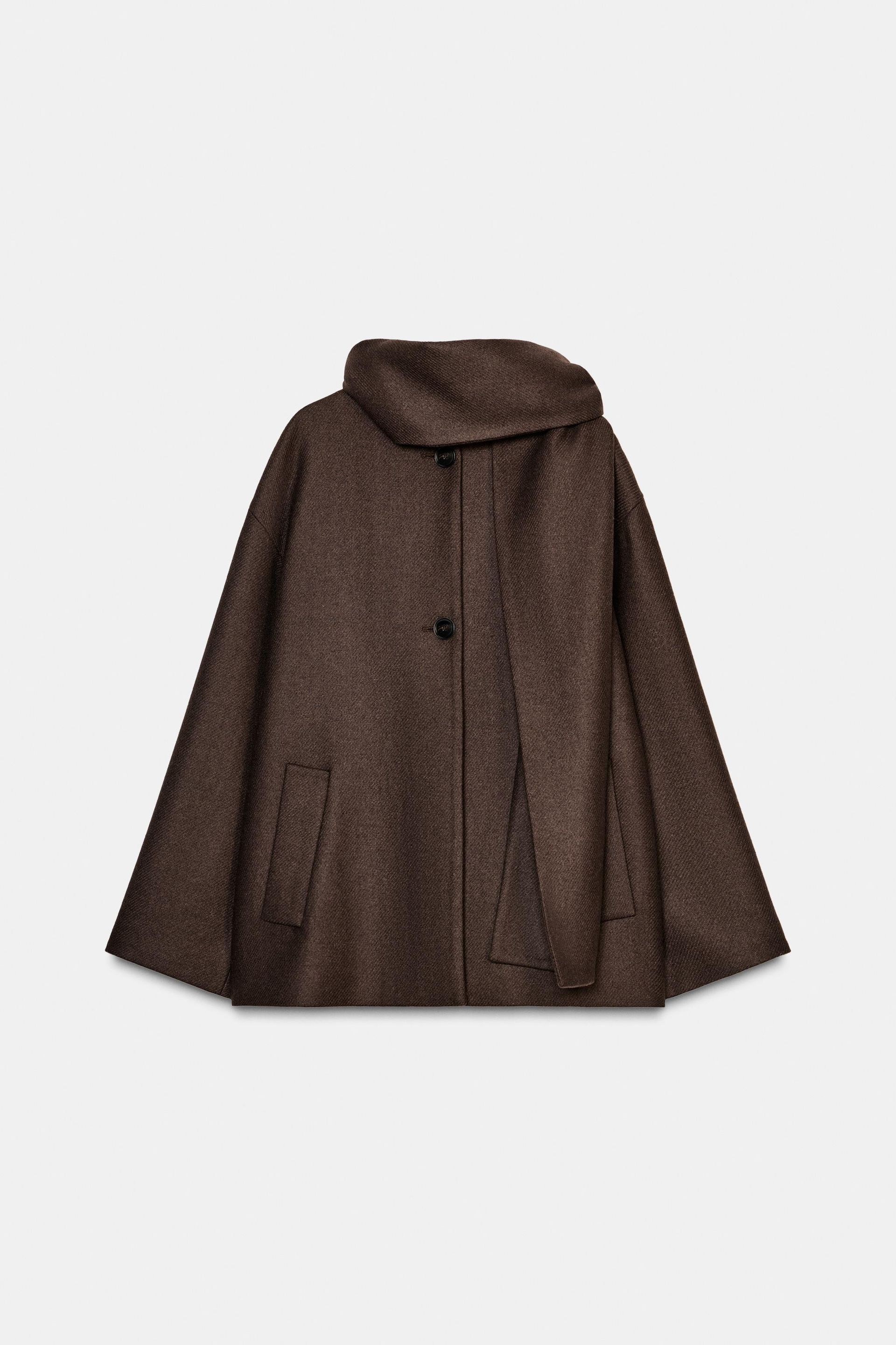 Wool Blend Short Coat With Scarf