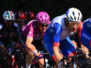 Jacopo Guarnieri leads out Arnaud Demare at the 2022 Giro d'Italia