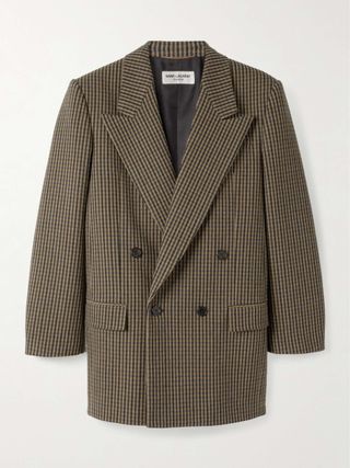 Double-Breasted Checked Wool-Blend Blazer