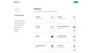 A screenshot of the Devices menu in an Apple account