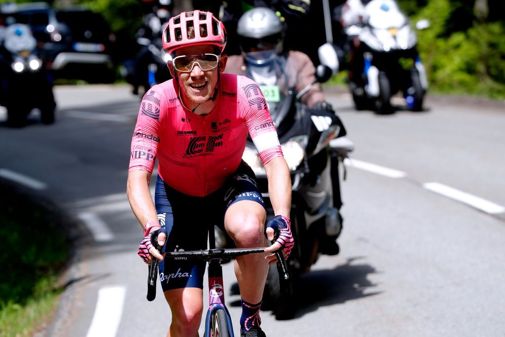 LE SAPPEYENCHARTREUSE FRANCE JUNE 04 Lawson Craddock of United States and Team EF Education Nippo attack on breakaway during the 73rd Critrium du Dauphin 2021 Stage 6 a 1672km stage from LoriolsurDrome to Le SappeyenChartreuse 1003m UCIworldtour Dauphin dauphine on June 04 2021 in Le SappeyenChartreuse France Photo by Bas CzerwinskiGetty Images