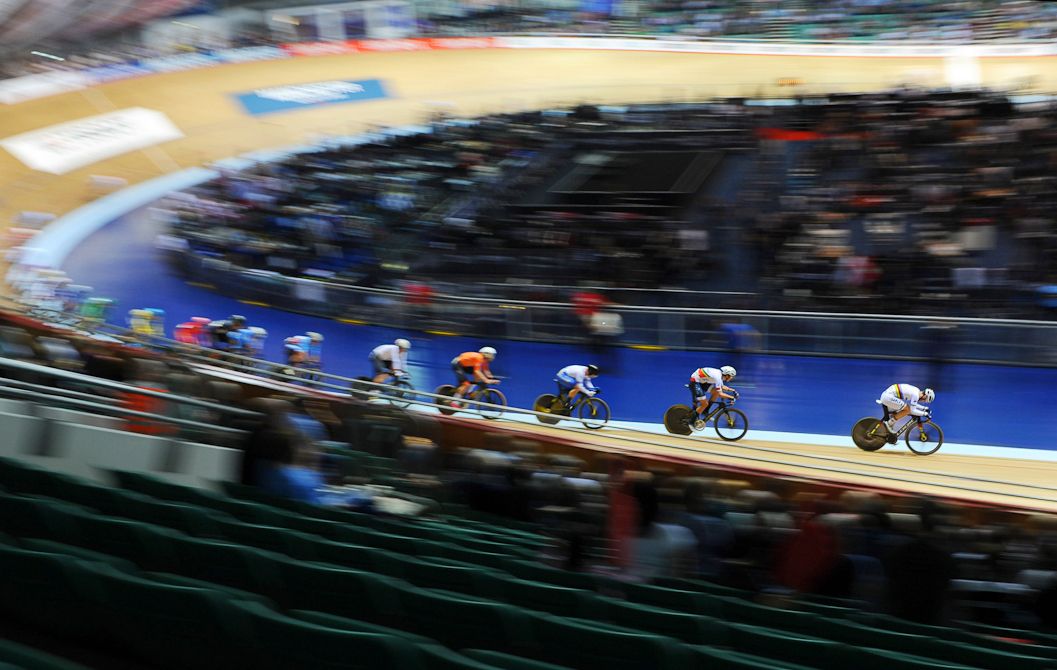 Aidan Caves of Canada competes in the Men's Omnium