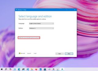 Media Creation Tool language settings