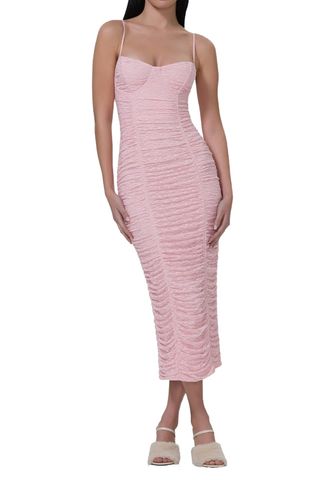 Tosca Ruched Lace Midi Dress