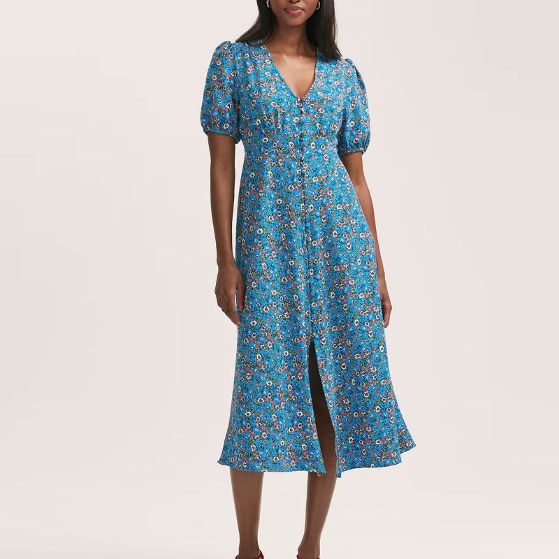 Finery London, Crepe V-Neck Button Through Midi Tea Dress